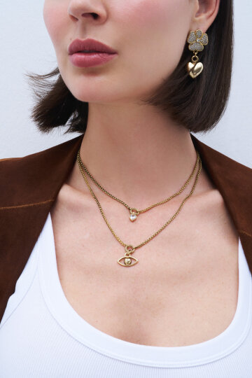 Inner Compass Eye and Heart Charm Gold Plated Chain Necklace - (1)