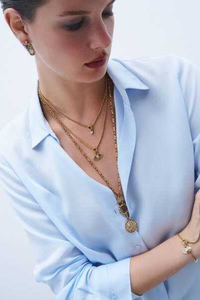 Inner Compass Eye and Heart Charm Gold Plated Chain Necklace - 5