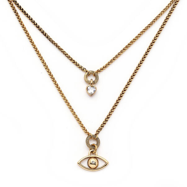  Inner Compass Göz & Kalp Charm Altın Kaplama Zincir Kolye - 4