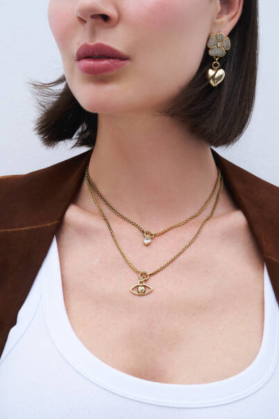  Inner Compass Göz & Kalp Charm Altın Kaplama Zincir Kolye - 2