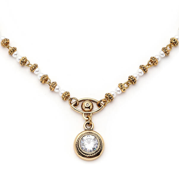 Inner Power Zircon Eye Charm Pearl Necklace - 4