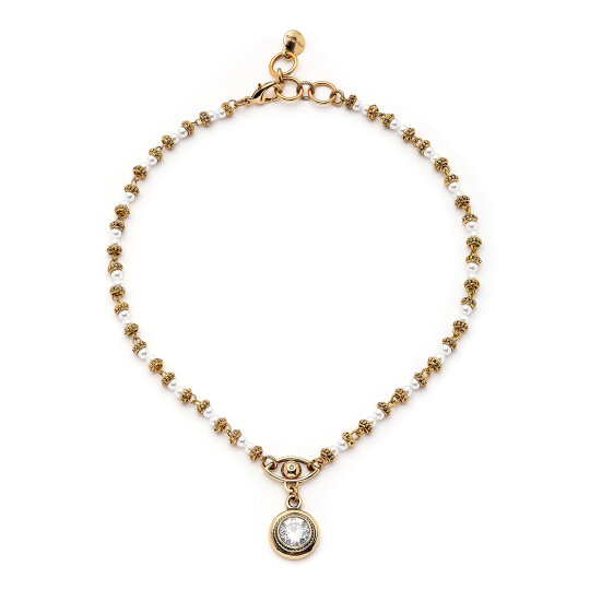 Inner Power Zircon Eye Charm Pearl Necklace - 