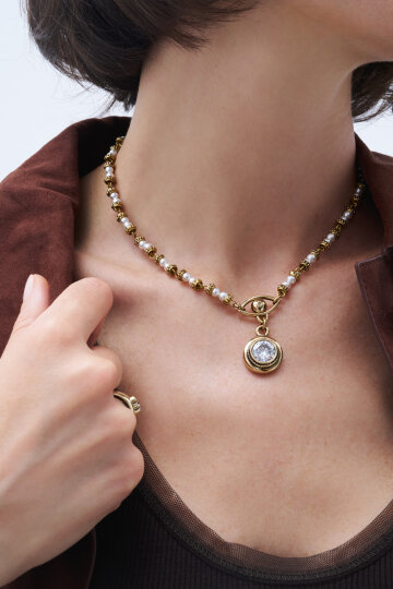 Inner Power Zircon Eye Charm Pearl Necklace - (1)