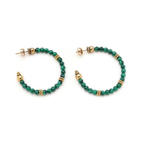 Inner Terrain Malachite Natural Stone Pinned Hoop Earrings - 1