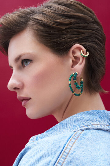Inner Terrain Malachite Natural Stone Pinned Hoop Earrings - (1)