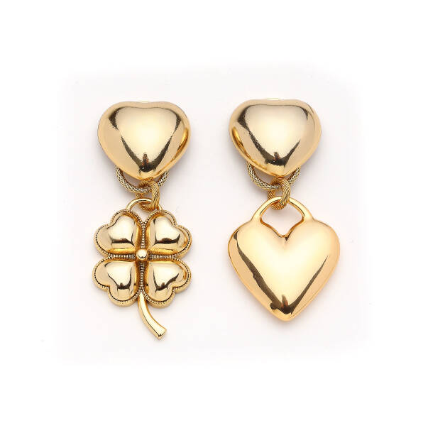 Intra Heart and Clover Charm Gold Plated Clip Earrings - 1