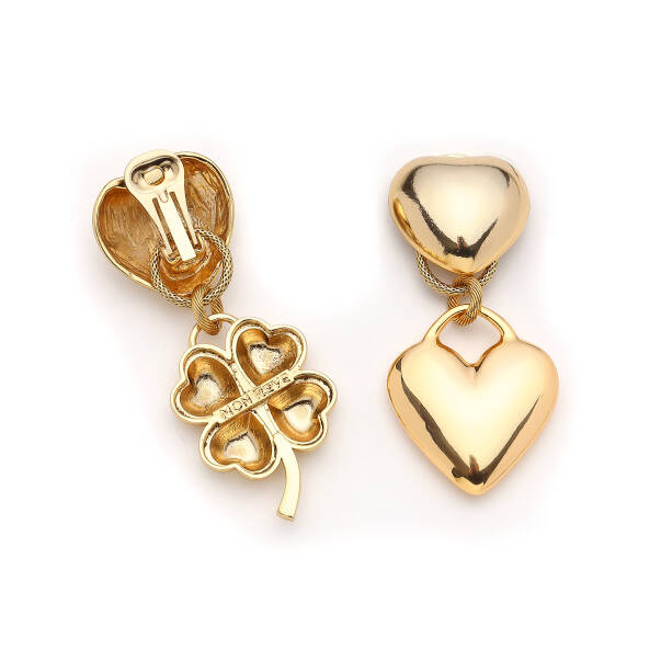 Intra Heart and Clover Charm Gold Plated Clip Earrings - 2