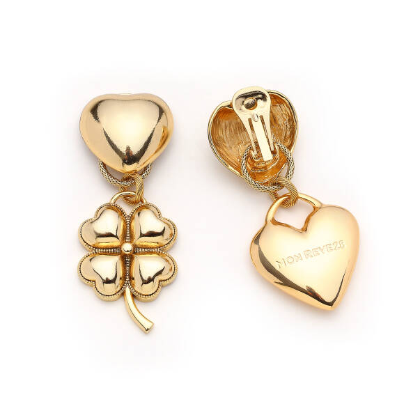Intra Heart and Clover Charm Gold Plated Clip Earrings - 3