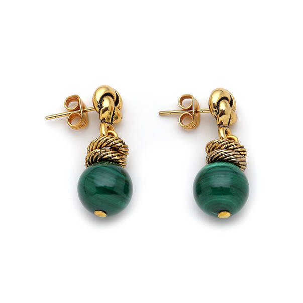 İris Malahite Natural Stone Pinned Earrings - 1
