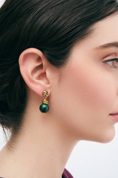 İris Malahite Natural Stone Pinned Earrings - 2