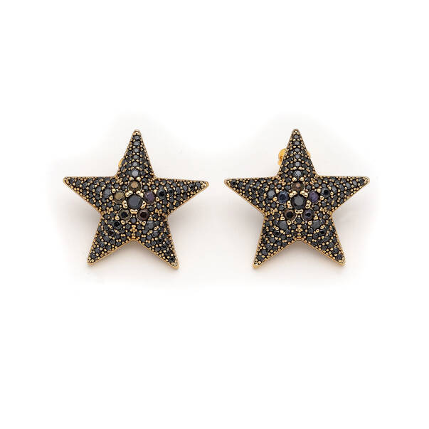 İsla Gold Plated Star Zircon Pinned Earrings - 1