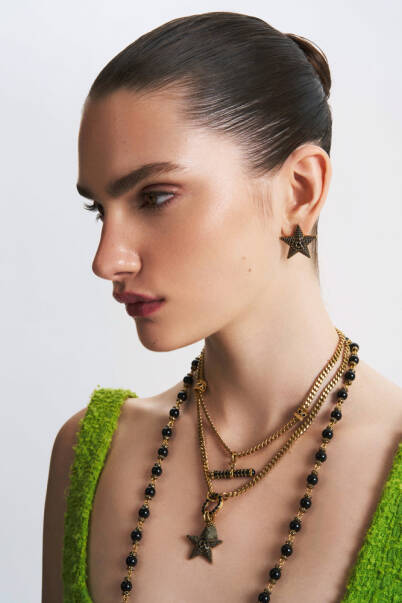 İsla Gold Plated Star Zircon Pinned Earrings - 2