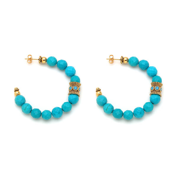 iva Turquoise Natural Stone Gold Plated Hoop Earrings - 1