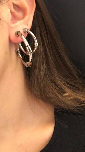 Jesica Silver Plated Hoop Pinned Earrings - 4