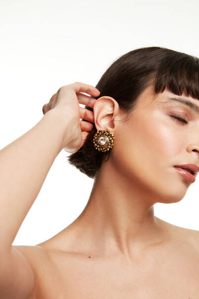 Joanna Zircon Gold Plated Evening Clip-On Earrings - 2