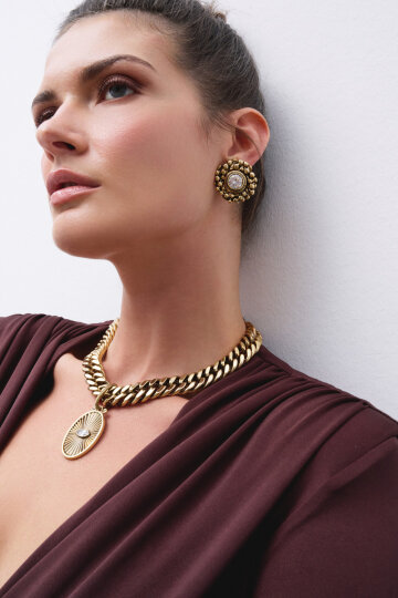 Joanna Zircon Gold Plated Evening Clip-On Earrings - (1)