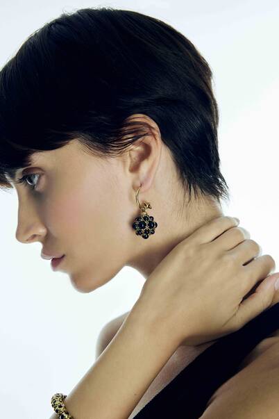 Jocelyn Onyx Gold Plated Pinned Earrings - 1