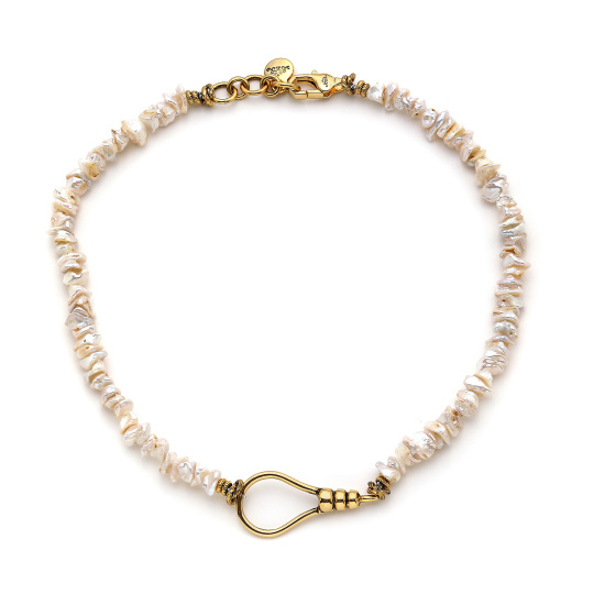 Joined Gold Plated Pearl Necklace - (1)