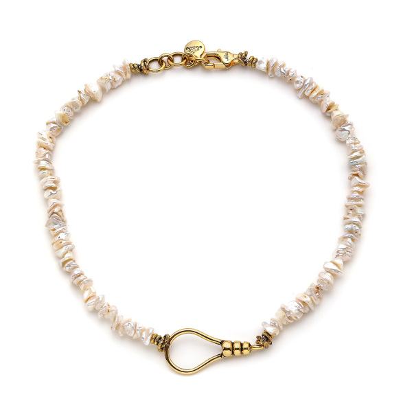 Joined Gold Plated Pearl Necklace - 2