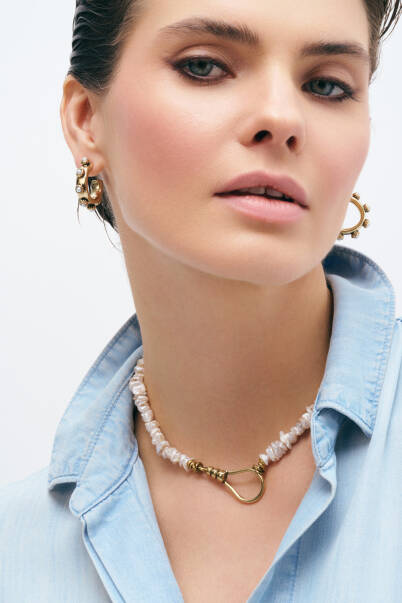 Joined Gold Plated Pearl Necklace - 1