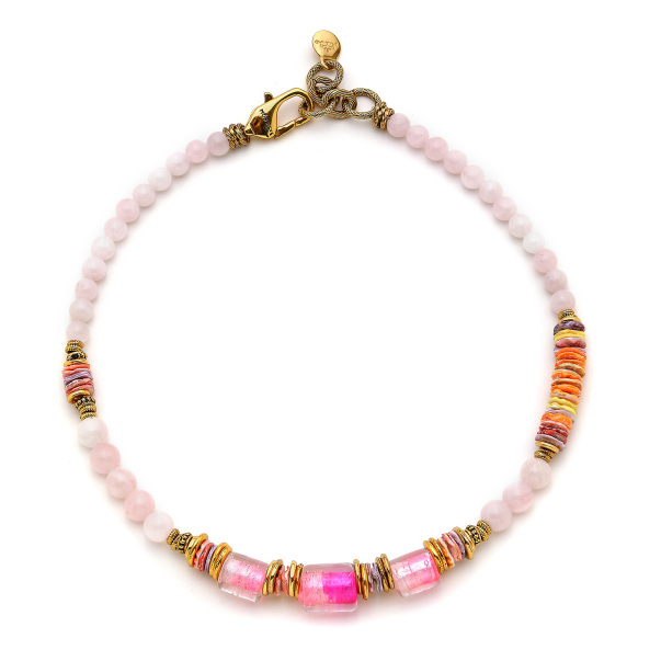 Joined Rose Quartz Natural Stone Necklace - 1
