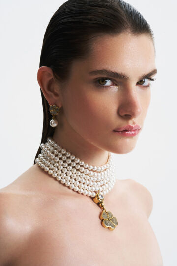 Judy İnci Yonca Zirkon İğneli Küpe - (1)