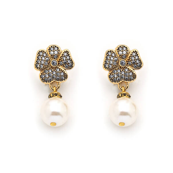 Judy Pearl Clover Zircon Pins Earrings - 1