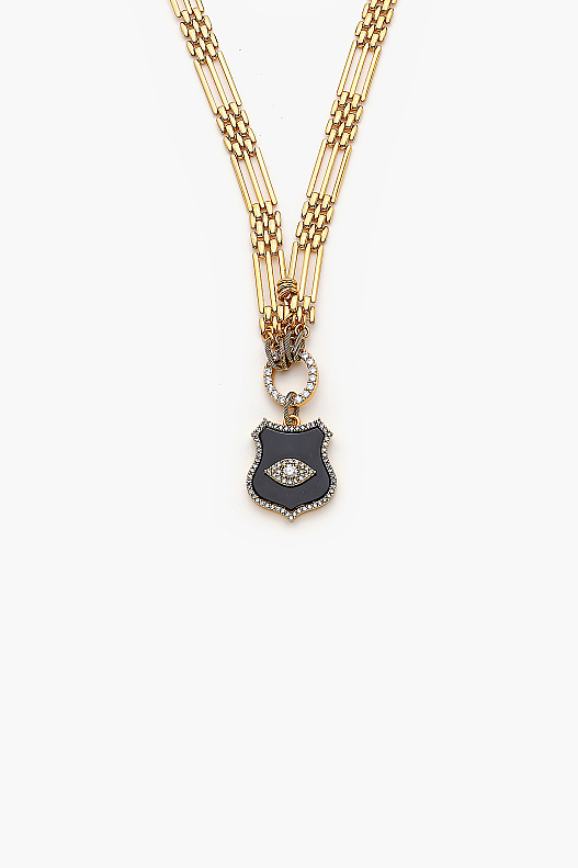 Just Be Gold-Plated Onyx and Zircon Charm Chain Necklace - (1)