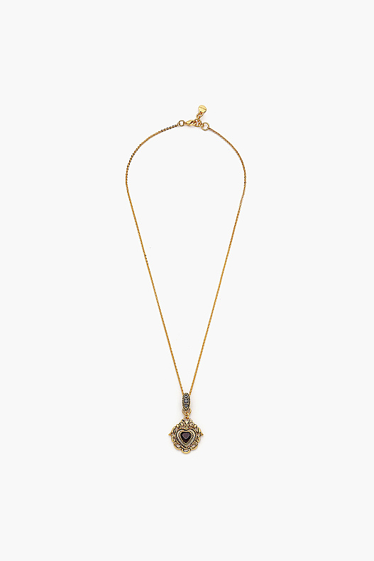 Just Love Siyah Zirkon Taş Madalyon Charm Altın Kaplama Zincir Kolye - 