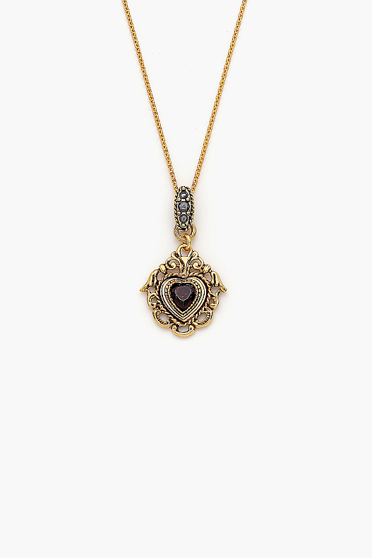 Just Love Siyah Zirkon Taş Madalyon Charm Altın Kaplama Zincir Kolye - (1)
