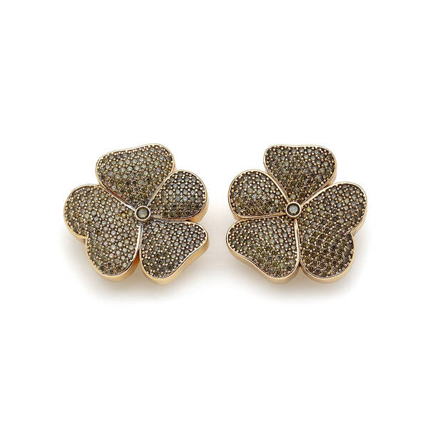 Keepsakes Peridot Altın Kaplama Yonca Klips Küpe - 1