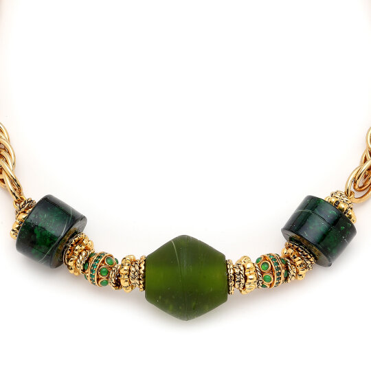 Kin Glass Bead Gold Plated Chain Necklace - (1)