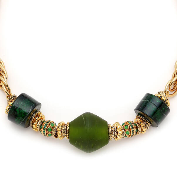 Kin Glass Bead Gold Plated Chain Necklace - 2