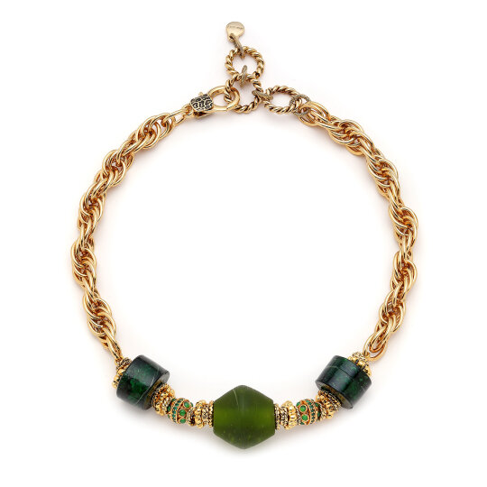 Kin Glass Bead Gold Plated Chain Necklace 