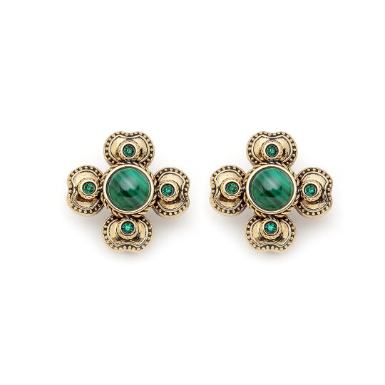 Kindred Malachite Clover Charm Pinned Earrings - 