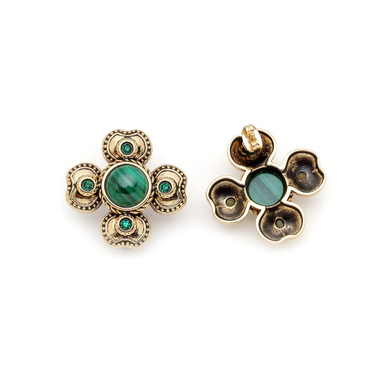 Kindred Malachite Clover Charm Pinned Earrings - (1)