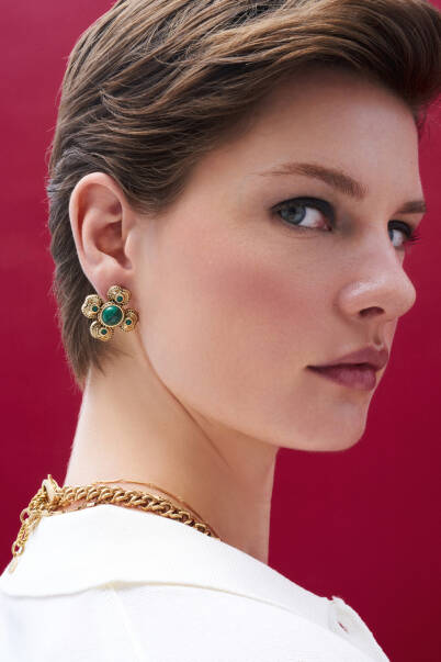 Kindred Malachite Clover Charm Pinned Earrings - 3