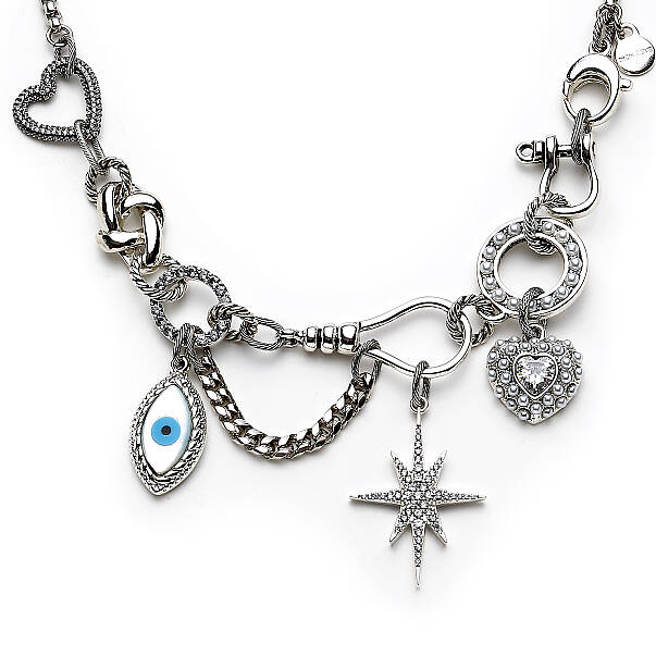 Lucky Charms Göz , Yıldız & Kalp Charm Gümüş Kaplama Zincir Kolye - 3