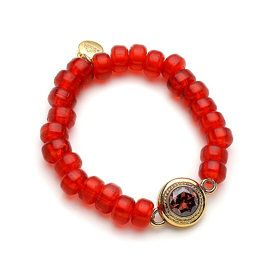 Kora Zircon Charm Gold Plated Glass Bead Bracelet - 