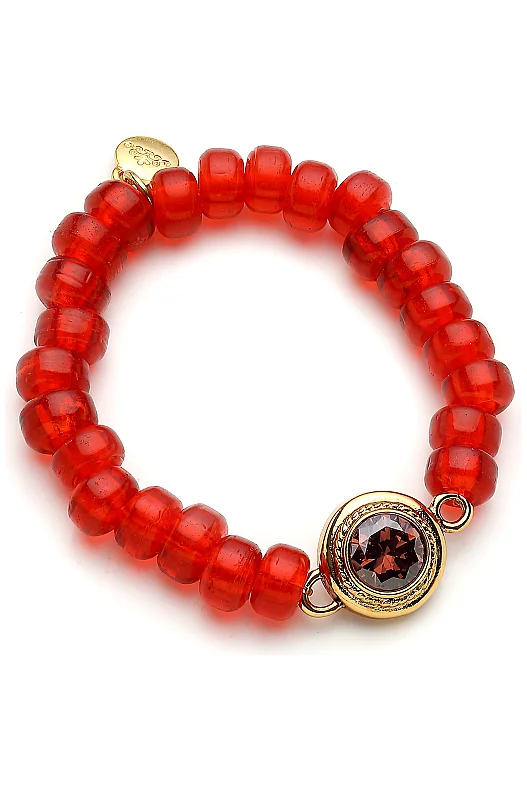 Kora Zircon Charm Gold Plated Glass Bead Bracelet - 
