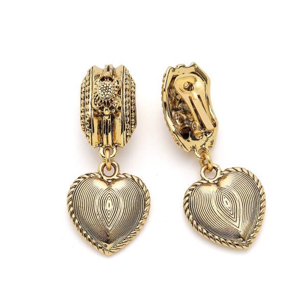 Lovable Altın Kaplama Kalp Charm Klipsli Küpe - 2