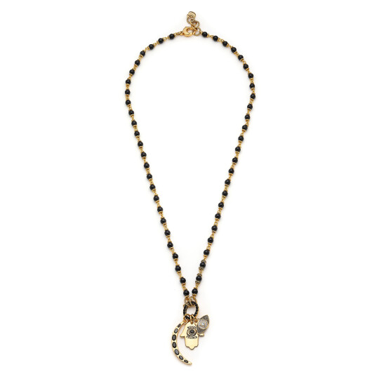 Ladies' Protection Onyx Gold Plated Charm Necklace 