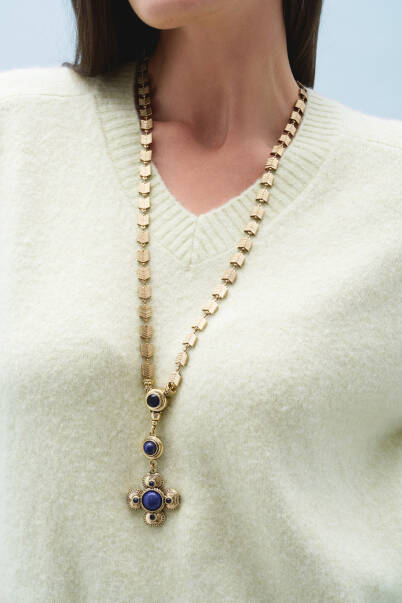 Lapis Bloom Clover Charm Chain Necklace - 2