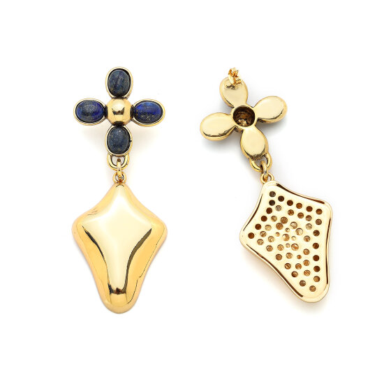 Lapis Flame Lapis Natural Stone Clover Gold Plated Pierced Earrings - (1)