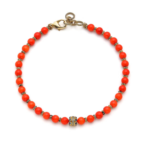 Lava Navy Blue Zircon & Coral Natural Stone Necklace - 1