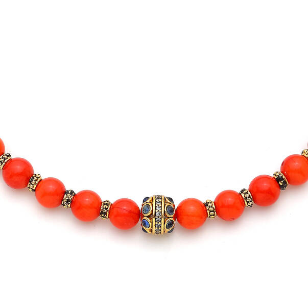 Lava Navy Blue Zircon & Coral Natural Stone Necklace - 2