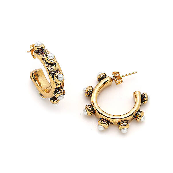 Light Pearl Hoop Pinned Earrings - 1