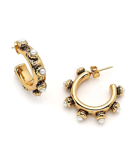 Light Pearl Hoop Pinned Earrings 