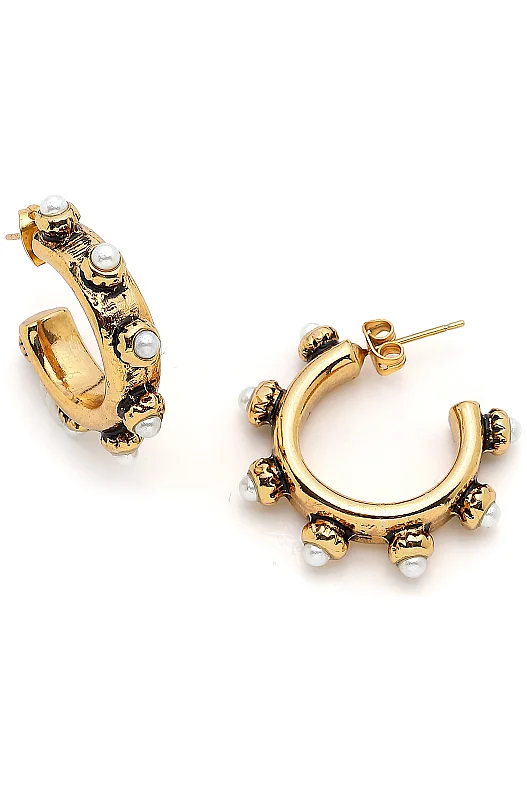 Light Pearl Hoop Pinned Earrings 