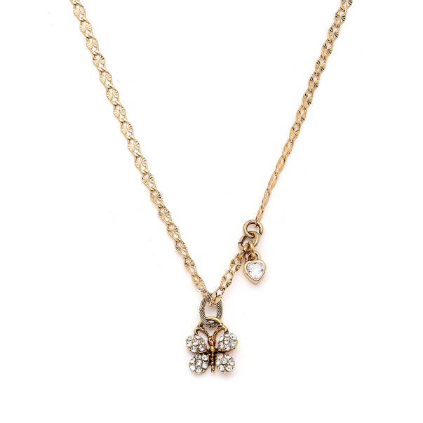 Light Rise Zircon Butterfly & Zircon Heart Charm Chain Necklace - 4
